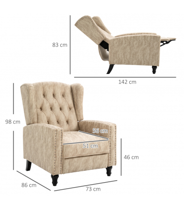 Armchair Beige Microfibre Metal Rubber Wood Manual Reclining 90° 165° 73x86x98cm