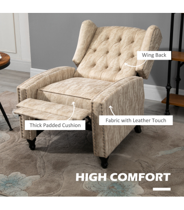 Armchair Beige Microfibre Metal Rubber Wood Manual Reclining 90° 165° 73x86x98cm