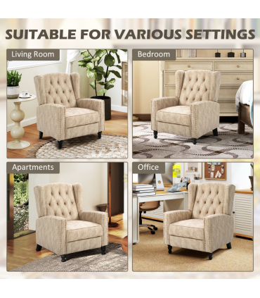 Armchair Beige Microfibre Metal Rubber Wood Manual Reclining 90° 165° 73x86x98cm
