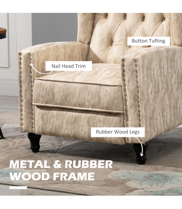 Armchair Beige Microfibre Metal Rubber Wood Manual Reclining 90° 165° 73x86x98cm