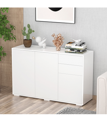 HOMCOM Side Cabinet with 2 Door Cabinet and 2 Drawer for Home Office White