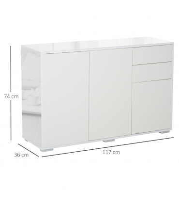 HOMCOM Side Cabinet with 2 Door Cabinet and 2 Drawer for Home Office White