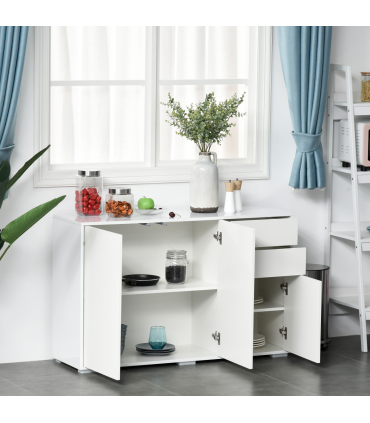 HOMCOM Side Cabinet with 2 Door Cabinet and 2 Drawer for Home Office White