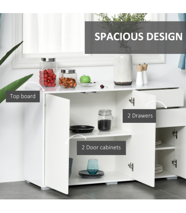 HOMCOM Side Cabinet with 2 Door Cabinet and 2 Drawer for Home Office White