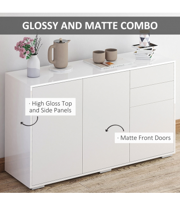 HOMCOM Side Cabinet with 2 Door Cabinet and 2 Drawer for Home Office White