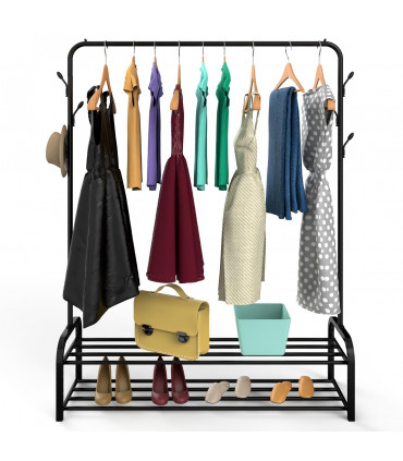 Clothes Rail Stand with Double Shoe Rack Minimalist Heavy Duty - Black