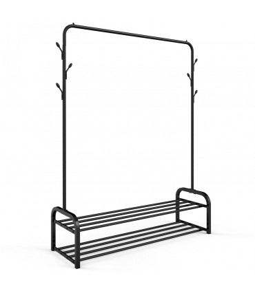 Clothes Rail Stand with Double Shoe Rack Minimalist Heavy Duty - Black