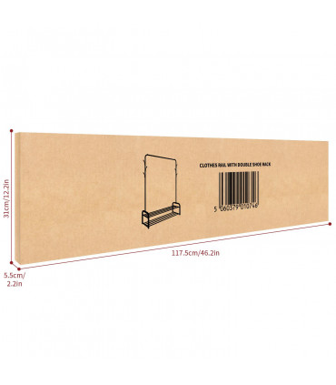 Clothes Rail Stand with Double Shoe Rack Minimalist Heavy Duty - Black