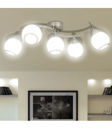 Ceiling Lamp with Glass Shades on Waving Rail for 5 E14 Bulb