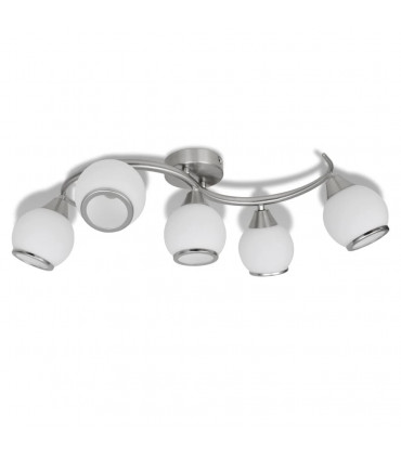 Ceiling Lamp with Glass Shades on Waving Rail for 5 E14 Bulb