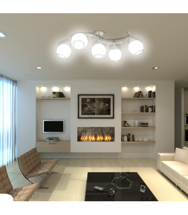 Ceiling Lamp with Glass Shades on Waving Rail for 5 E14 Bulb