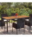 Garden Table with Wooden Top Black 190x90x75 cm Poly Rattan