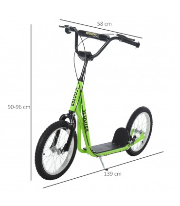HOMCOM 90-96cm Kids Kick Scooter Adjustable Handlebar Inflatable Wheels Green