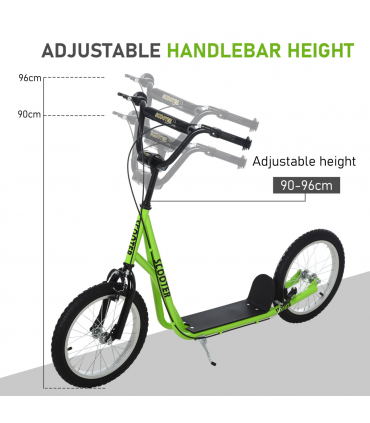 HOMCOM 90-96cm Kids Kick Scooter Adjustable Handlebar Inflatable Wheels Green