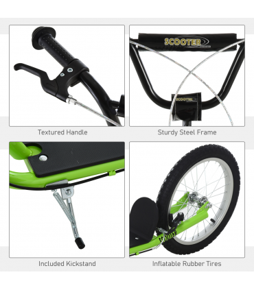 HOMCOM 90-96cm Kids Kick Scooter Adjustable Handlebar Inflatable Wheels Green