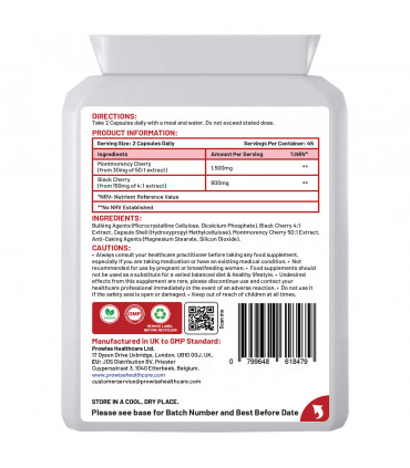 Cherry Max+ 2100mg Montmorency Cherry Added with Black Cherry I 90 Vegan Capsules High Strength I Made in The UK