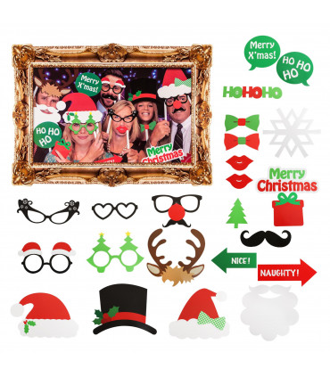 25pc Christmas Novelty Photo booth Selfie Frame & Props Photobooth