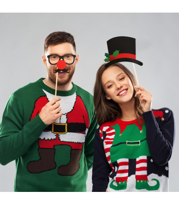 25pc Christmas Novelty Photo booth Selfie Frame & Props Photobooth