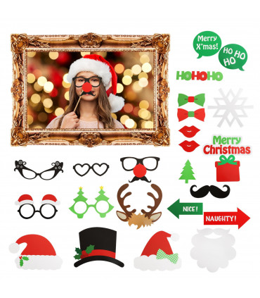25pc Christmas Novelty Photo booth Selfie Frame & Props Photobooth