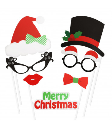 25pc Christmas Novelty Photo booth Selfie Frame & Props Photobooth