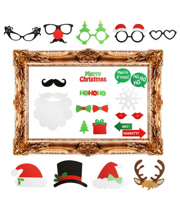 25pc Christmas Novelty Photo booth Selfie Frame & Props Photobooth