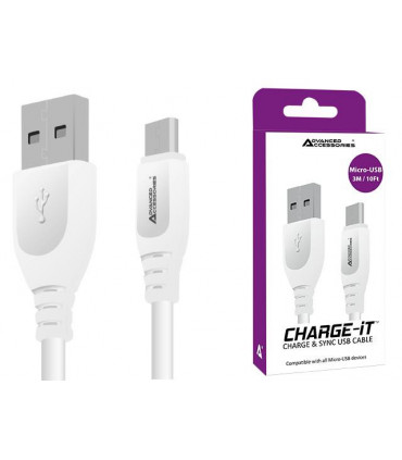Advanced Accessories 3 Metre Micro to USB Cable- White