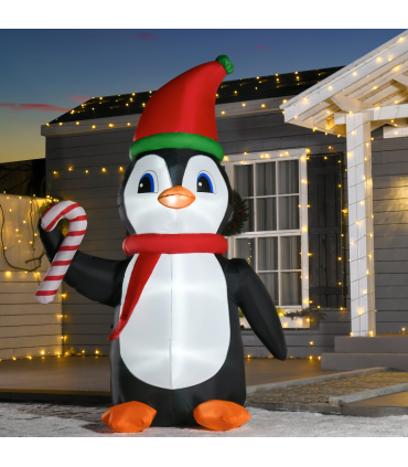 8ft Inflatable Christmas Penguin Holding Candy Cane Blow Up Outdoor Deco LED