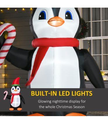 8ft Inflatable Christmas Penguin Holding Candy Cane Blow Up Outdoor Deco LED