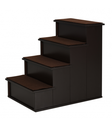 4-Step Wooden Pet Stair Steps with Soft Short Plush Cushions Dog Ladder for Bed