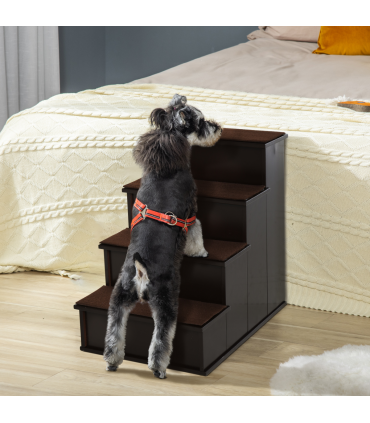 4-Step Wooden Pet Stair Steps with Soft Short Plush Cushions Dog Ladder for Bed
