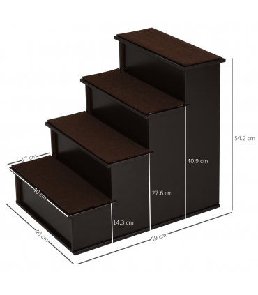 4-Step Wooden Pet Stair Steps with Soft Short Plush Cushions Dog Ladder for Bed