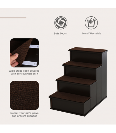 4-Step Wooden Pet Stair Steps with Soft Short Plush Cushions Dog Ladder for Bed