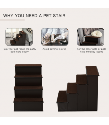 4-Step Wooden Pet Stair Steps with Soft Short Plush Cushions Dog Ladder for Bed