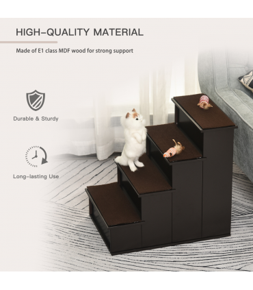 4-Step Wooden Pet Stair Steps with Soft Short Plush Cushions Dog Ladder for Bed