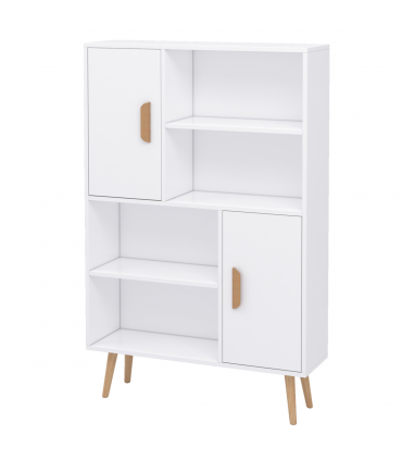 Free Standing Bookcase Shelves W/ Two Doors, 80L x 23.5W x 123Hcm-White