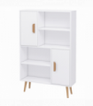 Free Standing Bookcase Shelves W/ Two Doors, 80L x 23.5W x 123Hcm-White