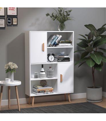 Free Standing Bookcase Shelves W/ Two Doors, 80L x 23.5W x 123Hcm-White