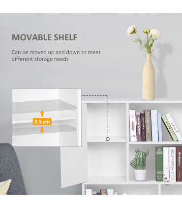 Free Standing Bookcase Shelves W/ Two Doors, 80L x 23.5W x 123Hcm-White