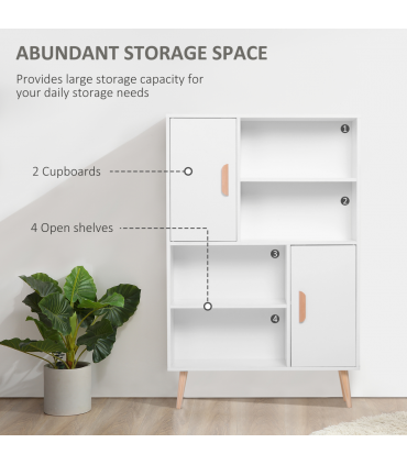 Free Standing Bookcase Shelves W/ Two Doors, 80L x 23.5W x 123Hcm-White