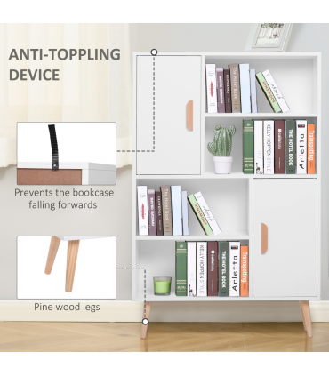 Free Standing Bookcase Shelves W/ Two Doors, 80L x 23.5W x 123Hcm-White