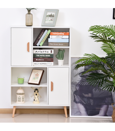 Free Standing Bookcase Shelves W/ Two Doors, 80L x 23.5W x 123Hcm-White