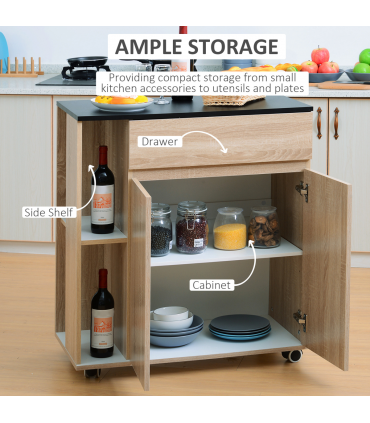 Kitchen Storage Trolley Cart Cupboard Rolling Island Shelves Cabinet Wheels