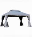 3 x 4m Aluminium Gazebo with 2 Tiers Roof Garden Nets Sidewalls - Grey