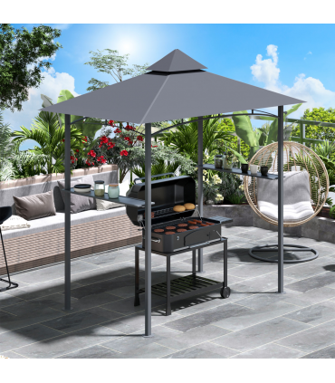 2.5M 8ft New Double-Tier BBQ Gazebo Grill Canopy Barbecue Grey