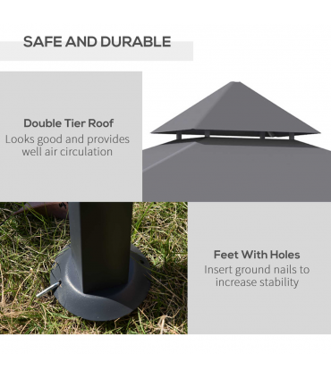 2.5M 8ft New Double-Tier BBQ Gazebo Grill Canopy Barbecue Grey