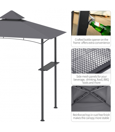 2.5M 8ft New Double-Tier BBQ Gazebo Grill Canopy Barbecue Grey