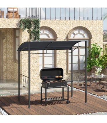 2M (7ft) BBQ Grill Gazebo Tent Garden Grill Metal Frame Grey