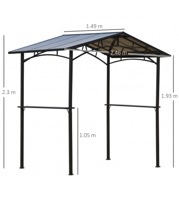 2.5x1.5m Grill Outdoor BBQ Gazebo Canopy & Side Shelves PC Roof Aluminium