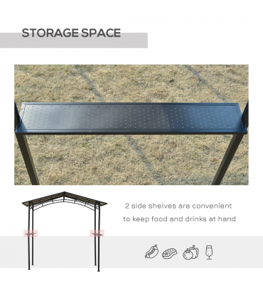 2.5x1.5m Grill Outdoor BBQ Gazebo Canopy & Side Shelves PC Roof Aluminium