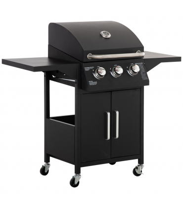 3 Burner Gas BBQ Grill Portable Barbecue Trolley Warming Rack Storage Cabinet